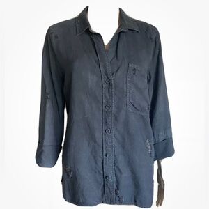ANTHROPOLOGIE Cloth & Stone Gray Faded‎ Distressed Button Down Shirt size XS